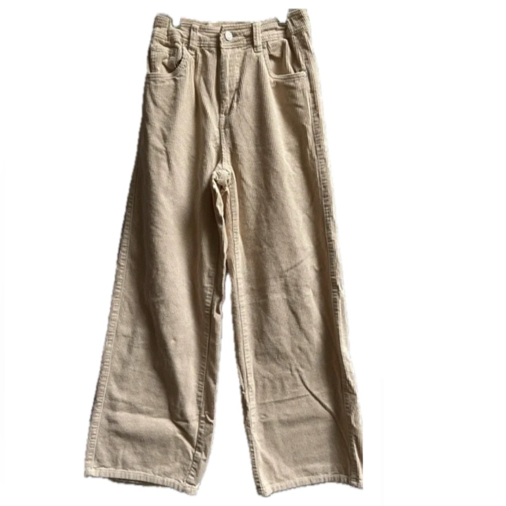 REFUGE Wide-Leg Cream Corduroy Pants.